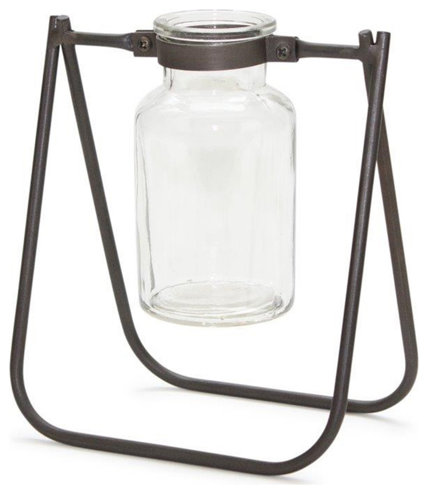 Jar With Stand 2-Piece Set, 6"Lx6.75"H Iron/Glass