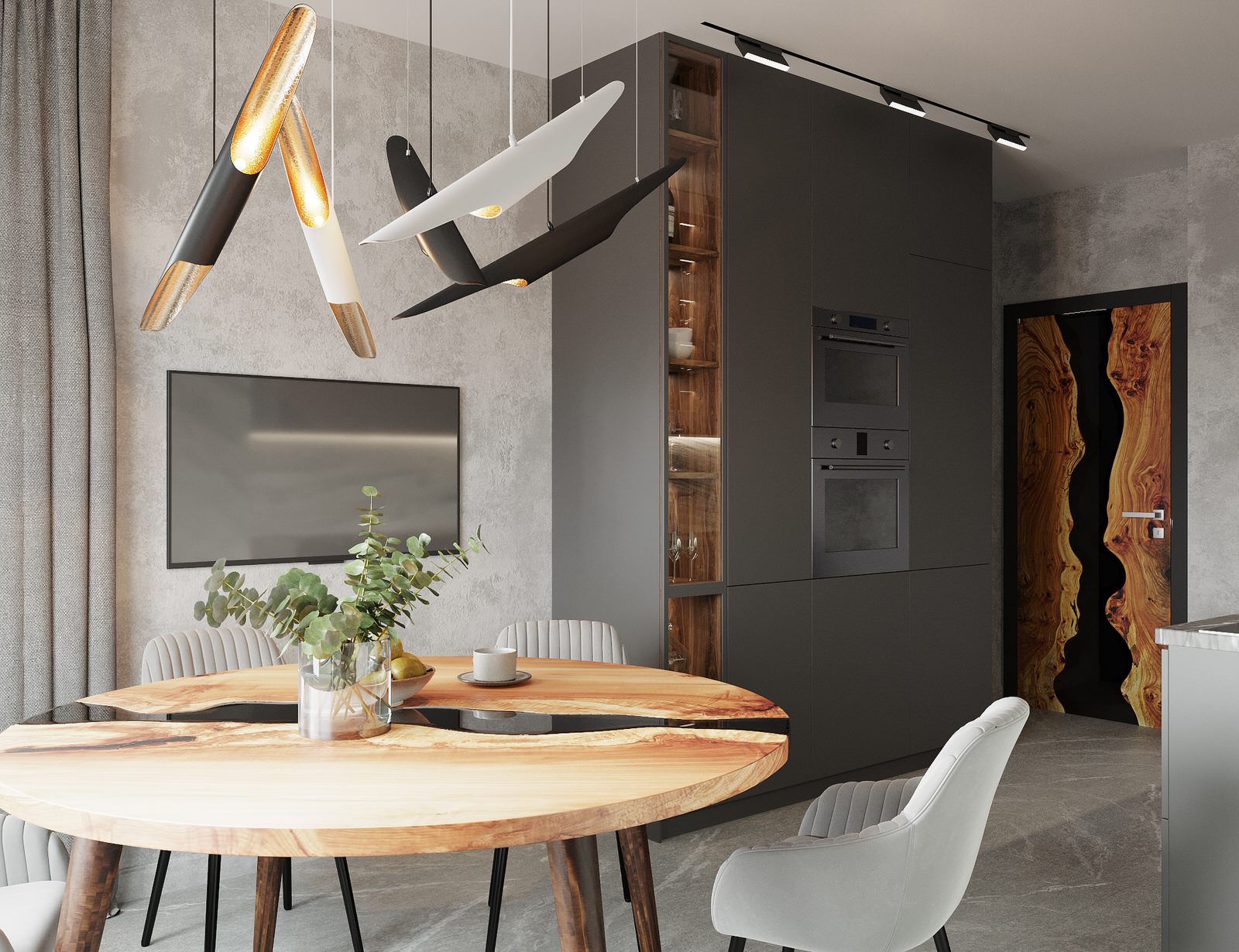 Трехкомнатная квартира для семьи из 4 человек с монохромным интерьером