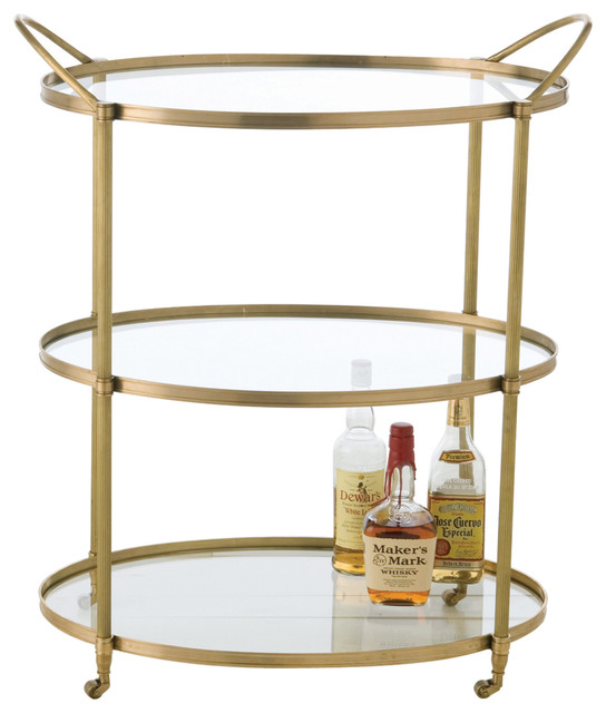 Connaught Antique Brass Oval Modern Bar Serving Cart Transitional