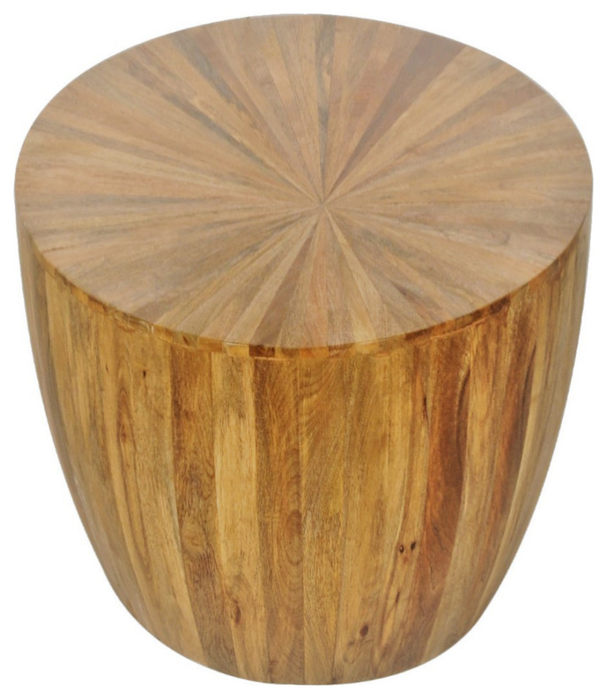18" Round Solid Wood Drum End Accent Table Rustic Sunburst Rustic Side Tables And End Tables