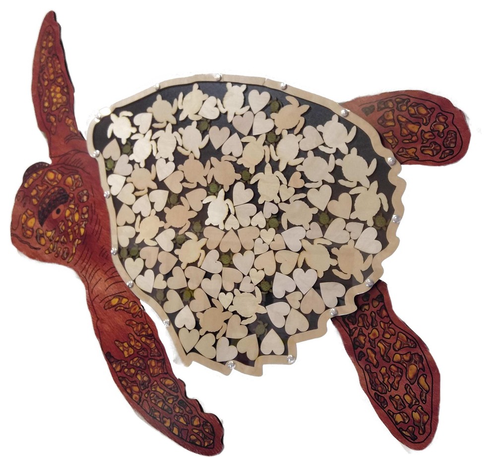 Sea Turtle Alternative Wedding Guest Book Wood with Multi-sized Signing Charms 