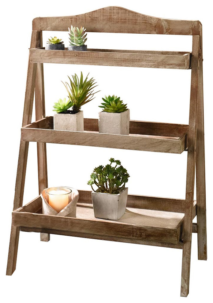 Foldable Wooden Plant Stand For Outdoor Greenhouse 3 Shelves Rustic Plant Stands And Telephone Tables By Pier Surplus