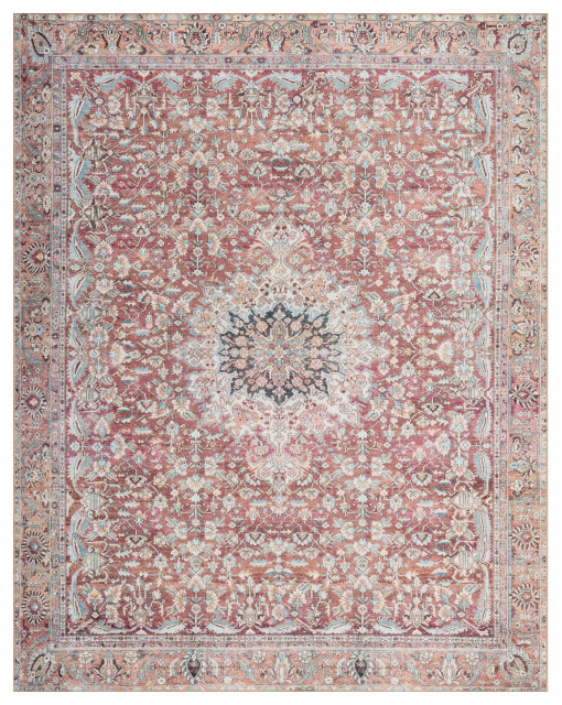 Durable Printed Wynter Area Rug by Loloi, Tomato/Teal, 18" X 18" Sample, 18" X 18" Sample
