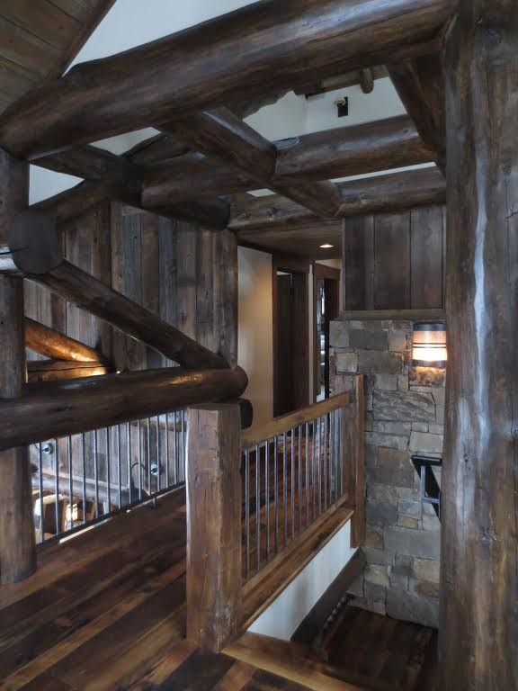 Hallway - rustic hallway idea in Denver