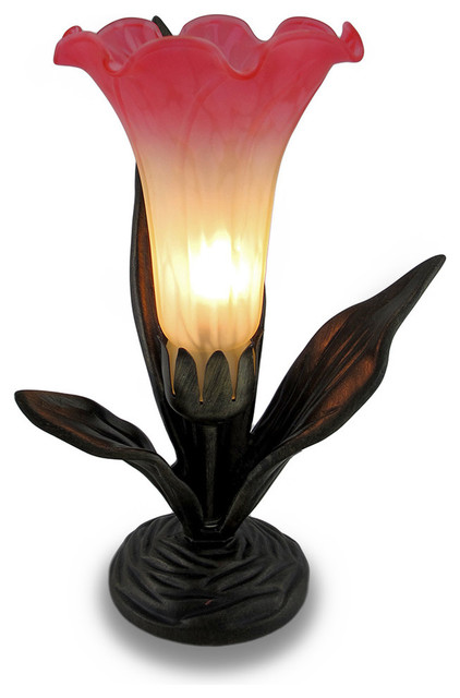 Pink / Yellow Lily Flower Glass Accent Lamp Night Light