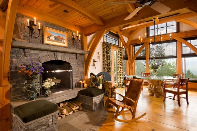 Vermont Timber  Frame  Residence Traditional Living Room 