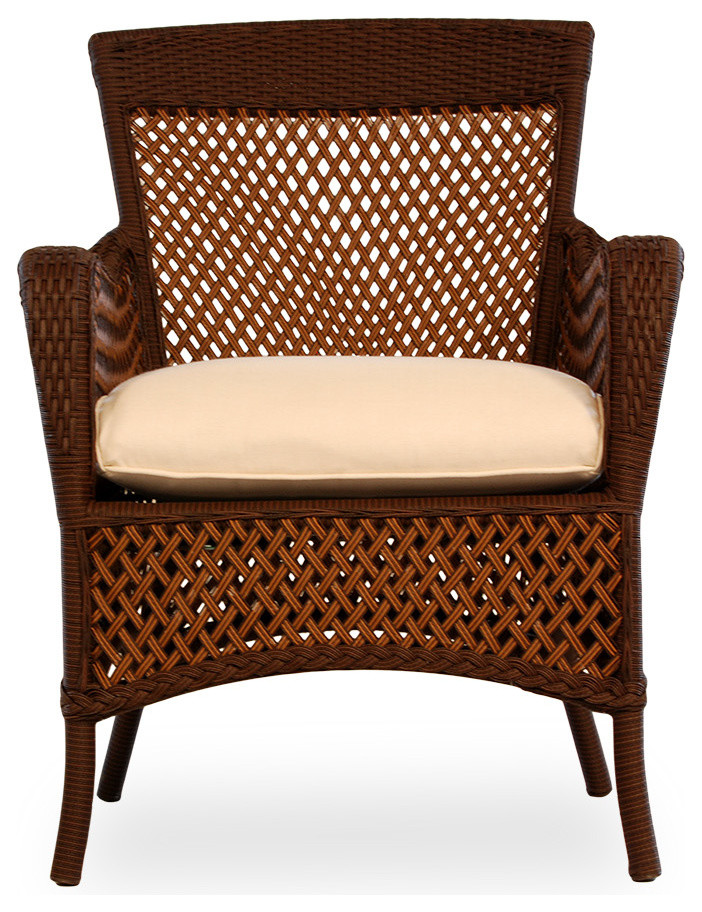 Grand Traverse Dining Armchair, Bisque With Hansen Sky Fabric