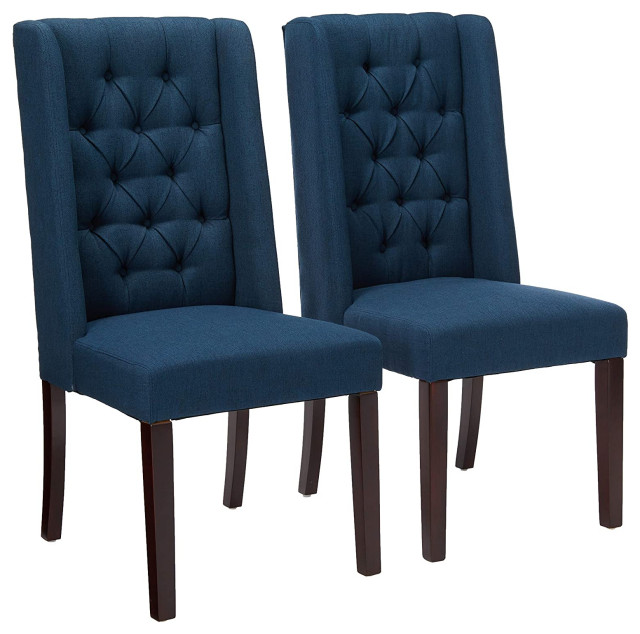 Set of 2 Dining Chair, Wooden Legs With Diamond Button Tufted Back