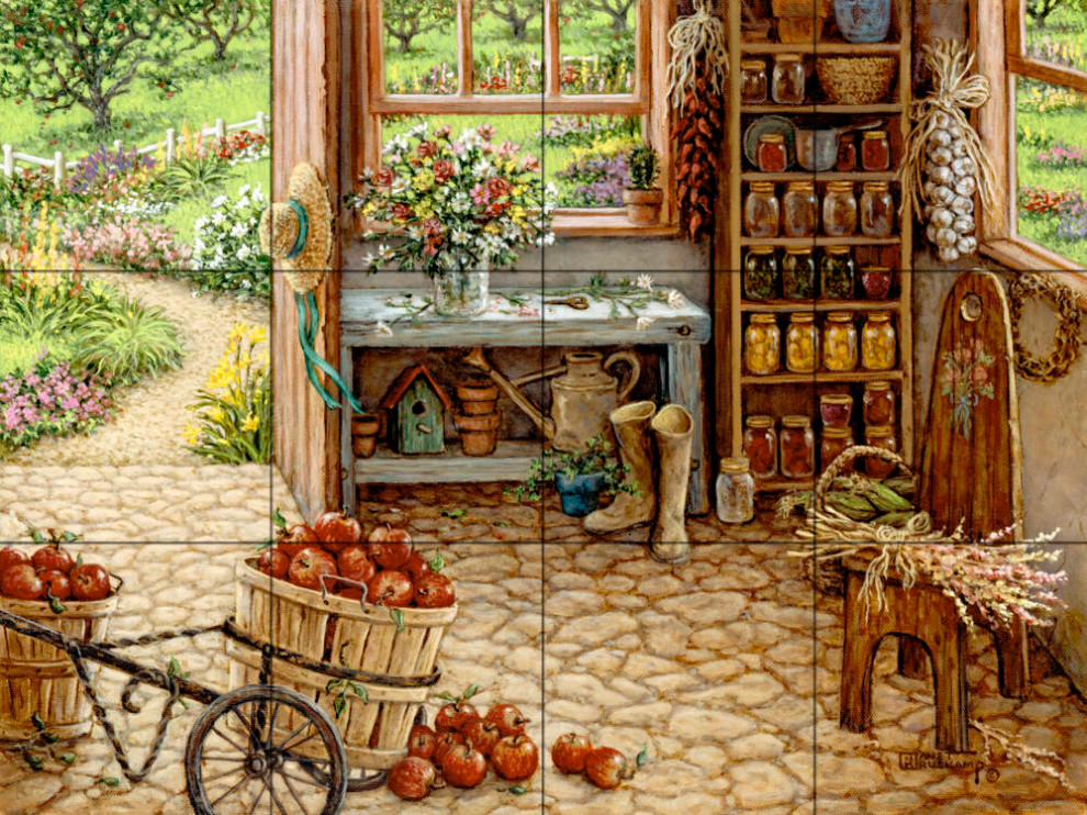 Tile Mural Kitchen Backsplash Gardening Room-JK by Janet Kruskamp