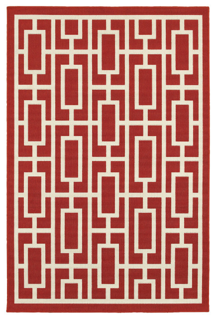 Oriental Weavers Meridian Red/Ivory Geometric Indoor/Outdoor Rug 1'10"X2'10"