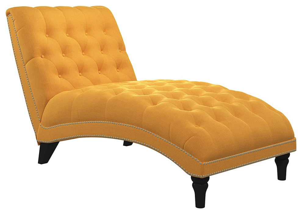 Midcentury Chaise Lounge, Tufted Polyester Seat With Arched Back