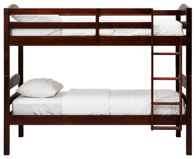 Solid Wood Twin over Twin Bunk Bed Espresso Transitional Bunk