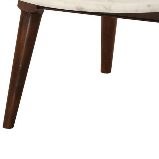 36" Walnut And Marble Faux Marble Round Coffee Table - Midcentury ...