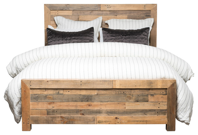Norman  Reclaimed Pine Queen Bed Distressed Natural by Kosas Home