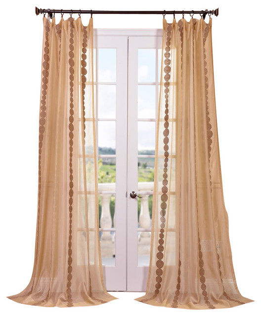 Cleopatra Cream Embroidered Sheer, Gold Sheer Curtains