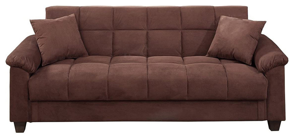 Benzara BM168795 Microfiber Adjustable Sofa With 2 Pillows, Choco Brown