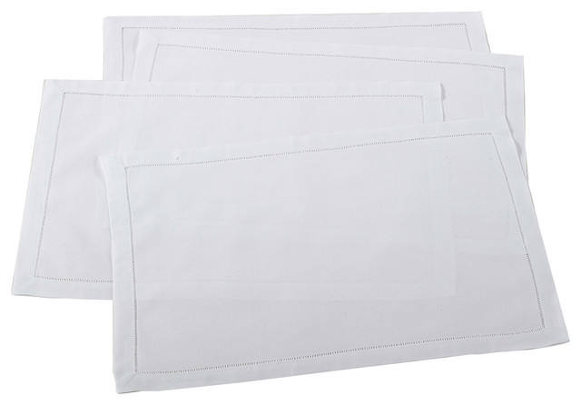 Handmade Basic Hemstitch Border Linen-Cotton 14"x20" Placemats-Set of 4
