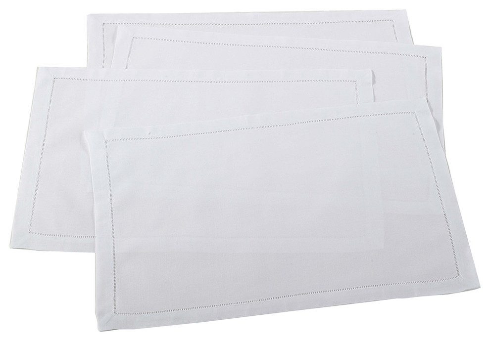 Handmade Basic Hemstitch Border Linen-Cotton 14"x20" Placemats-Set of 4