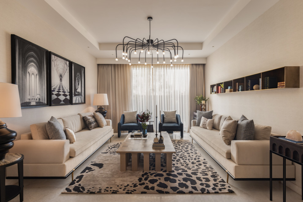 Design ideas for a contemporary living room in Delhi.
