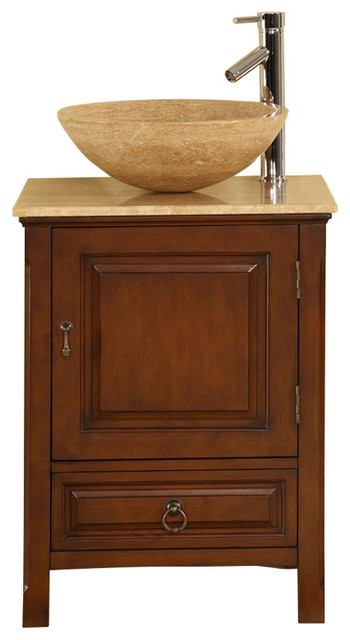 22 Inch Small Dark Brown Vessel Sink Bathroom Vanity Travertine