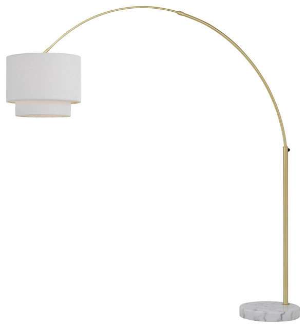 Arched Floor Lamp With Fabric Shade, Brushed Gold