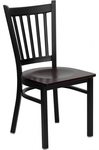 Hercules Series Black Vertical Back Metal Chair, Mahogany Wood Seat