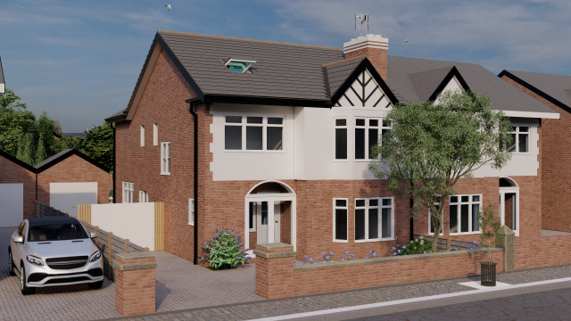 Modern Semi-Detached House Front Exterior Rendered view with Custom Landscaping contemporary-exterior