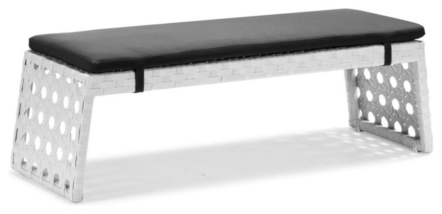 Java Brown Happy Hour Dining Bench, White Cushion