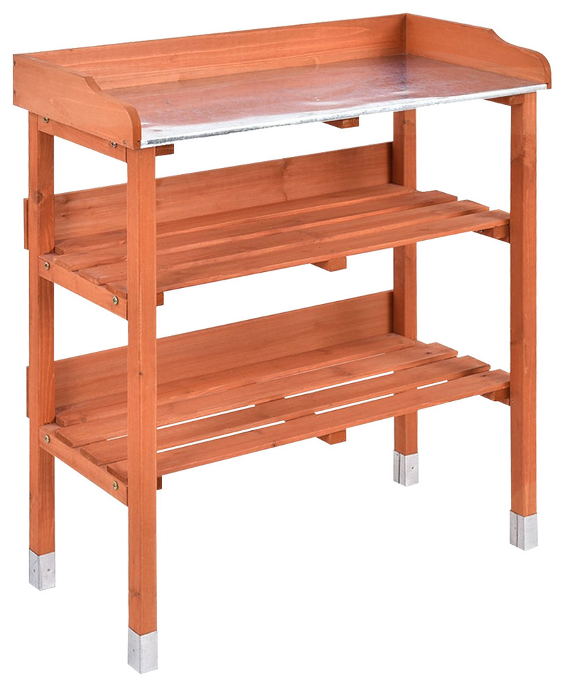 Modern Garden Wooden Potting Bench Work Station With Hook Traditional