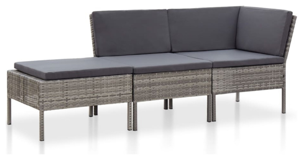 vidaXL 3-Piece Garden Lounge Set With Cushions Poly Rattan Gray