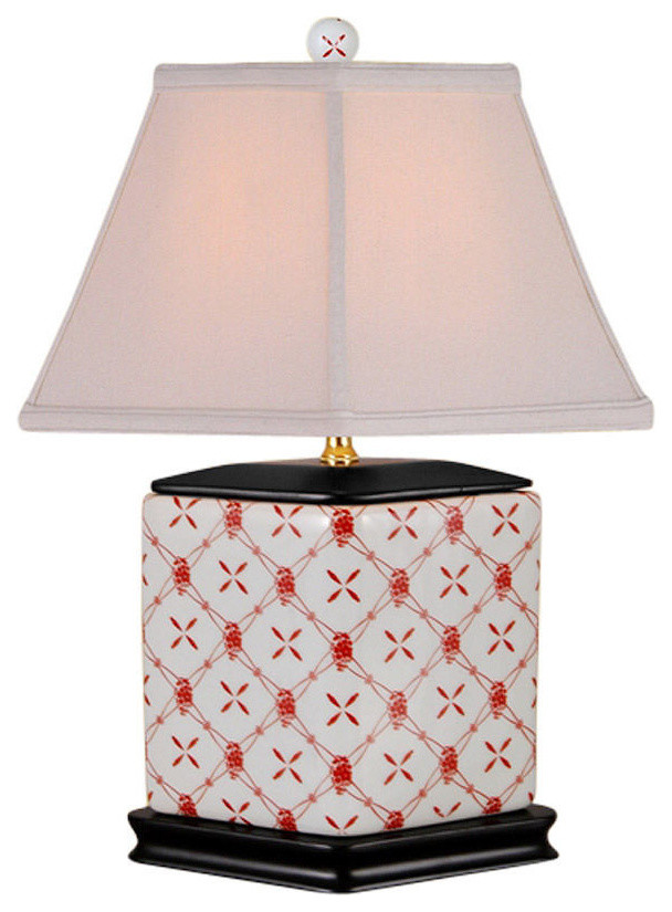 Orange and White Geometric Diamond Shaped Porcelain Table Lamp 16"