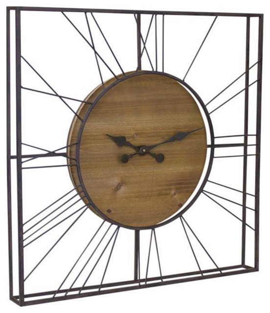 Clock 27.5"SQ Metal/Wood Industrial Wall Clocks by Melrose