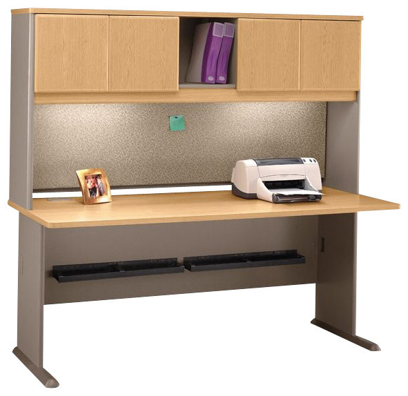 Bush Series A 72 Wood Computer Desk With Hutch In Light Oak Bush Series A 72 Wood Computer Desk With Hutch In Light Oak