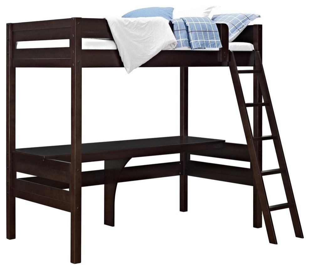 Dorel Living Abby Loft Bed With Desk, Espresso Transitional Loft