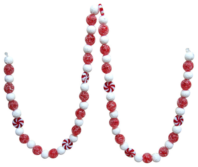 4' Red and White Peppermint Candy Christmas Garland Modern Wreaths