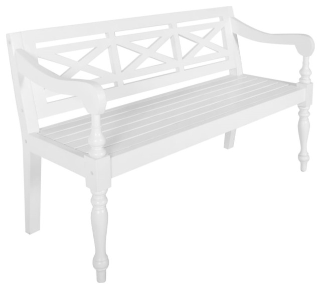 Vidaxl Batavia Bench 48.4" Solid Mahogany Wood White Traditional