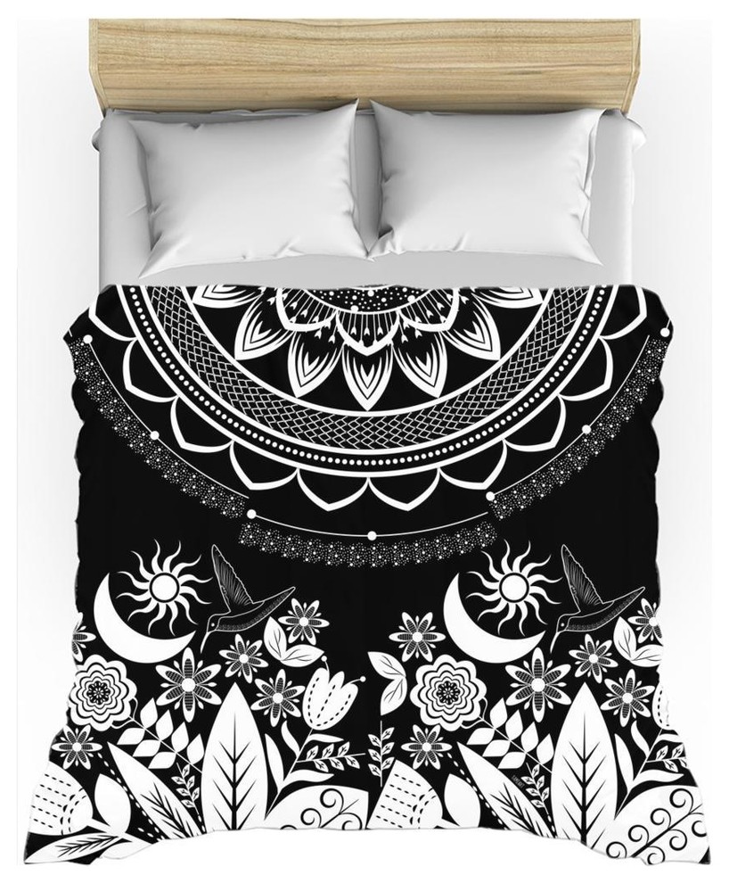 Half Mandala And Secret Garden Black Duvet Cover Contemporary