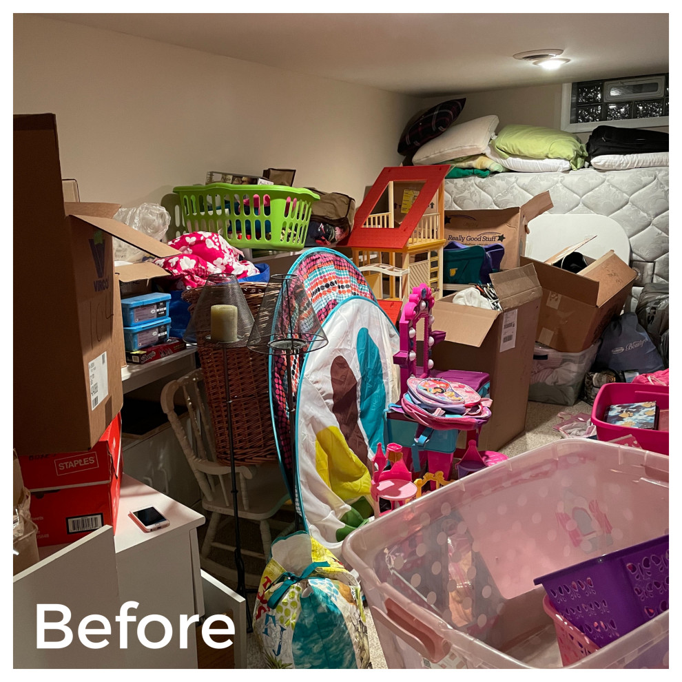 Disorganized basement before organizing