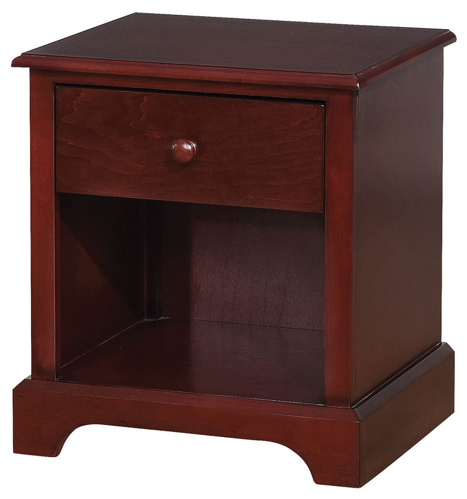 Wooden Night Stand With One Drawer And Open Shelf In Cherry Brown
