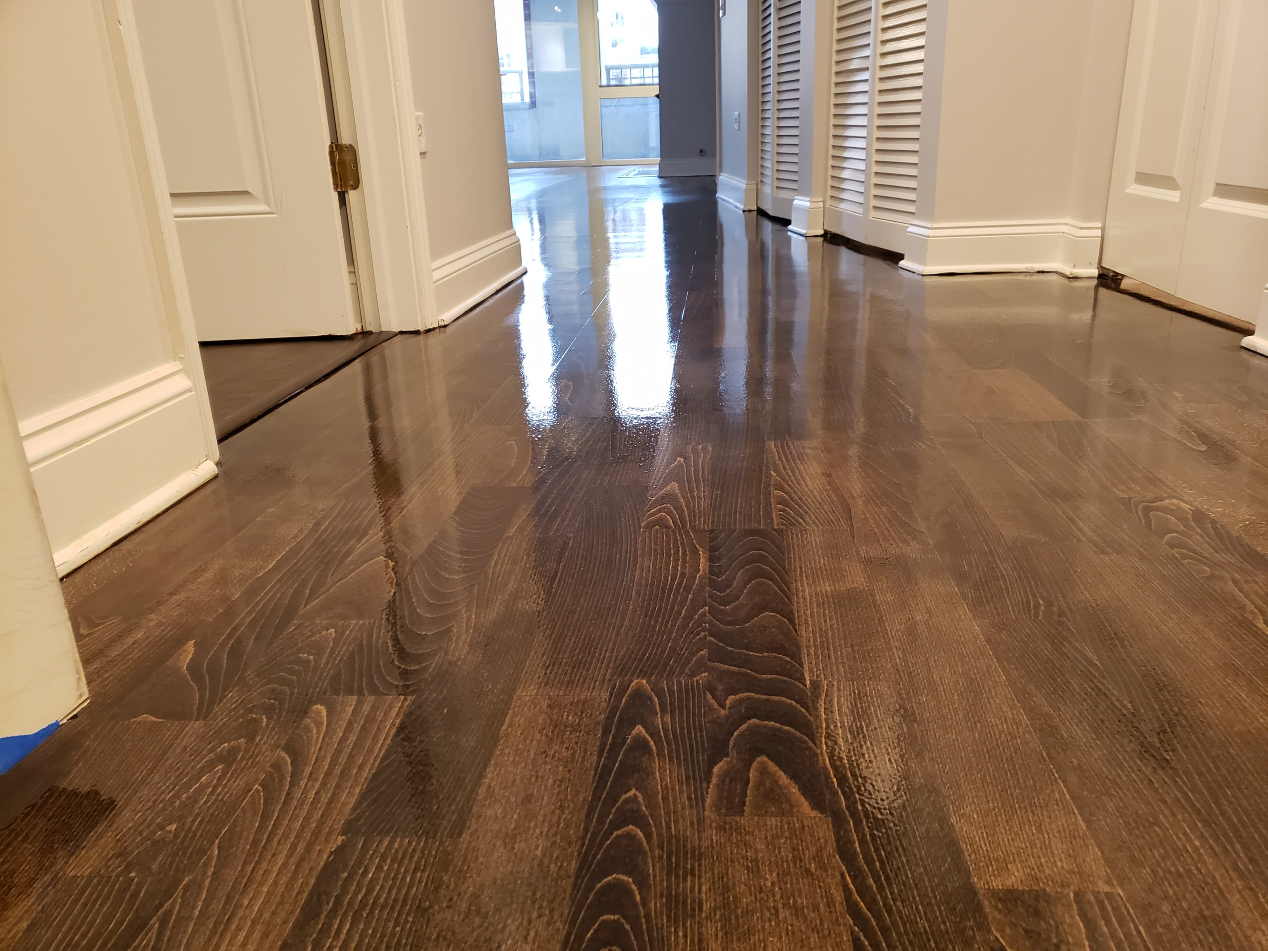 Chicago,  Kahrs Engineered flooring refinished,Dark Walnut stain ,Bona Traffic f