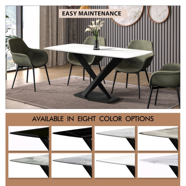 Modern Dining Table Black Base, With 55 White/Gold Sintered Stone Top ...