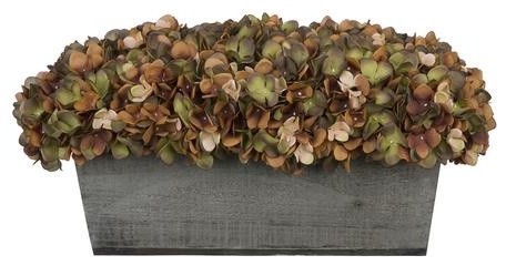 Artificial Coffee/Sage Hydrangea in Grey-Washed Wood Ledge