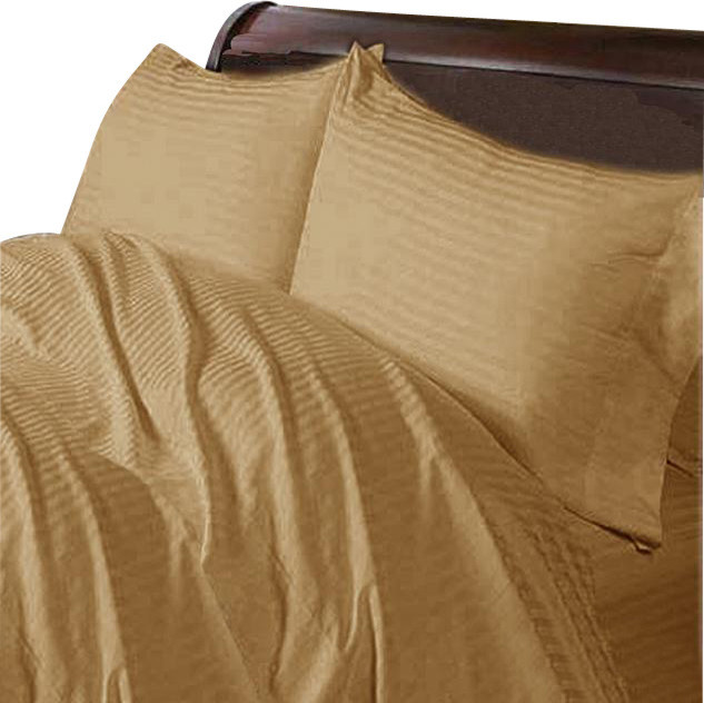 600TC Stripe Taupe Full XL Fitted Sheet and 2 Pillowcases