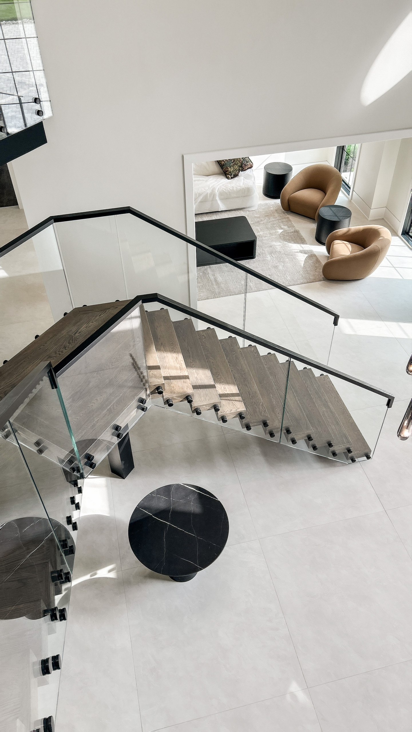 Project #159 | Modern Foyer Stair with Stand-off Glass Railing
