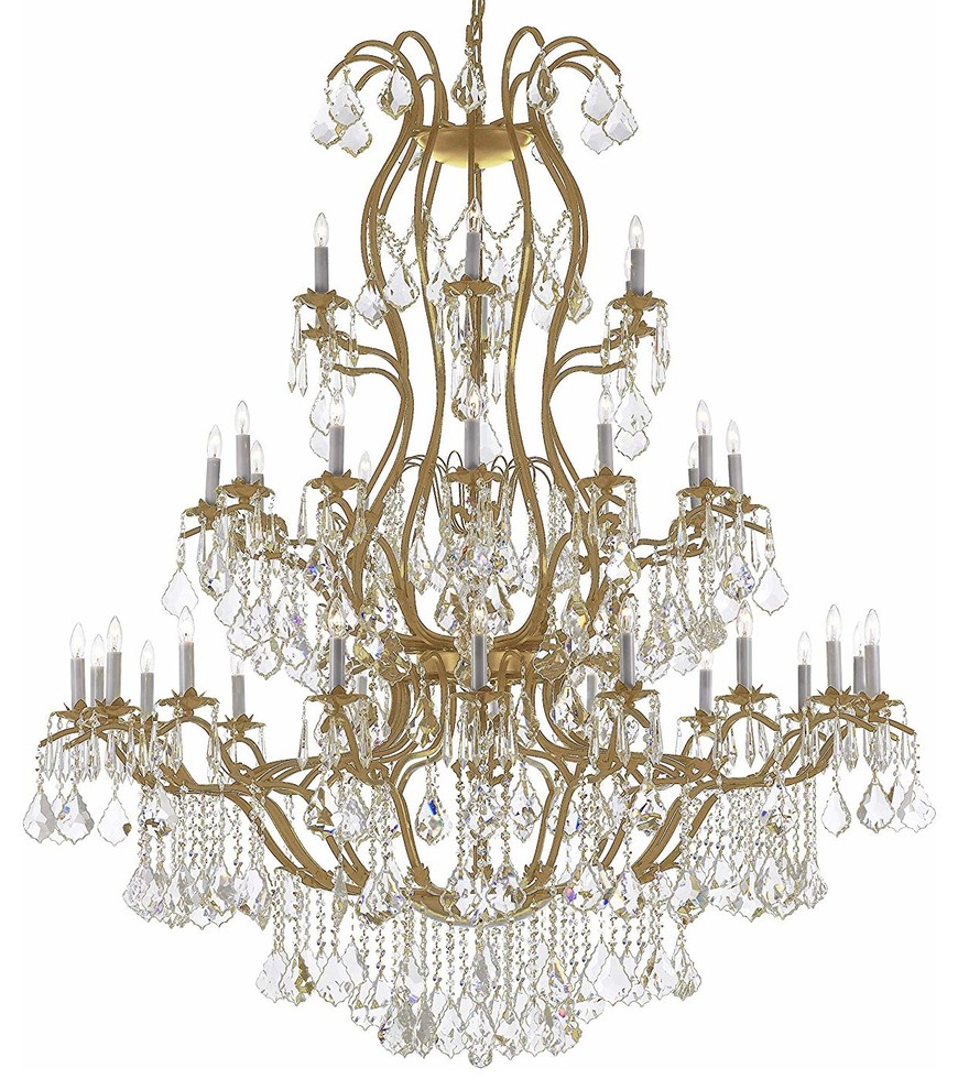 Large Foyer Iron Chandelier Lighting with Crystal, 60"x52"