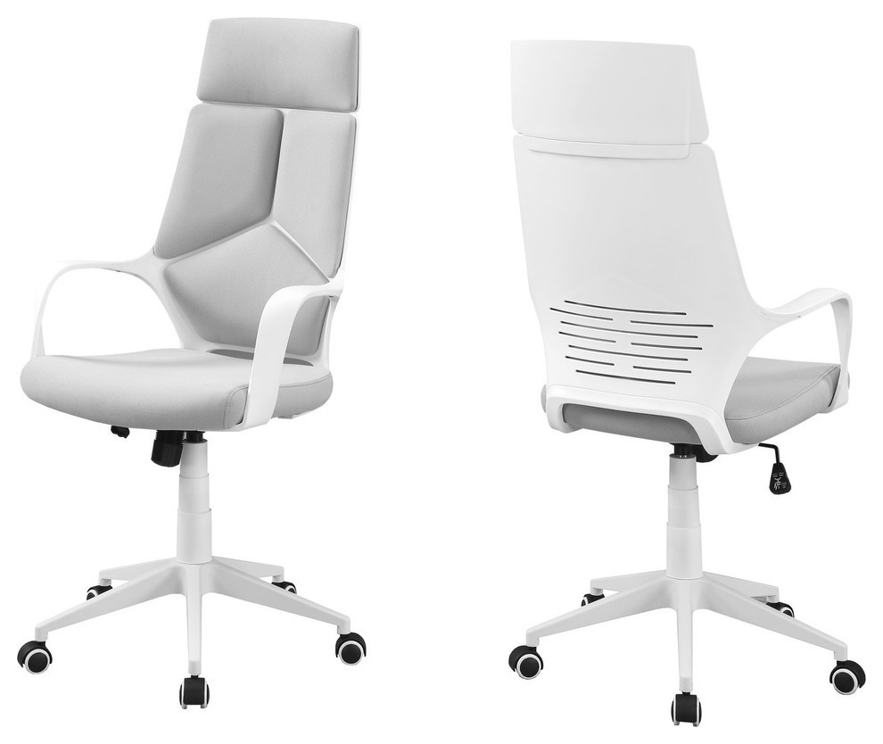 Office Chair, Adjustable Height, Swivel, Ergonomic, Armrests, Metal, White, Grey