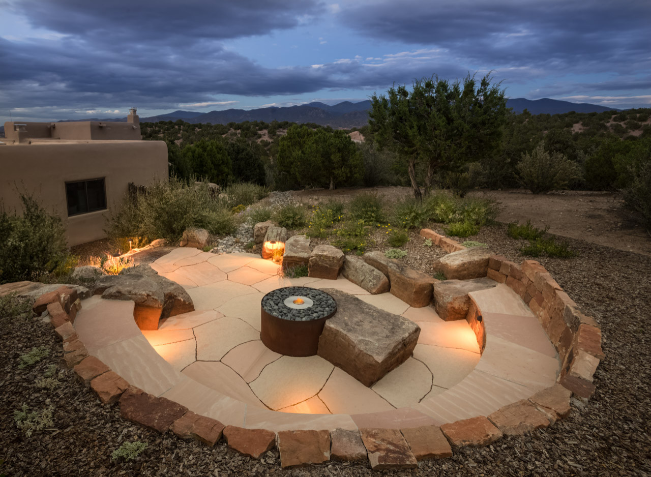 Southwest Stone Fire Pit Plaza