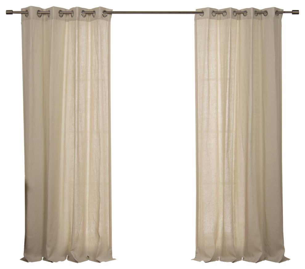 100% Linen Silver Grommet Curtain Set, Natural, 52" W X 96" L