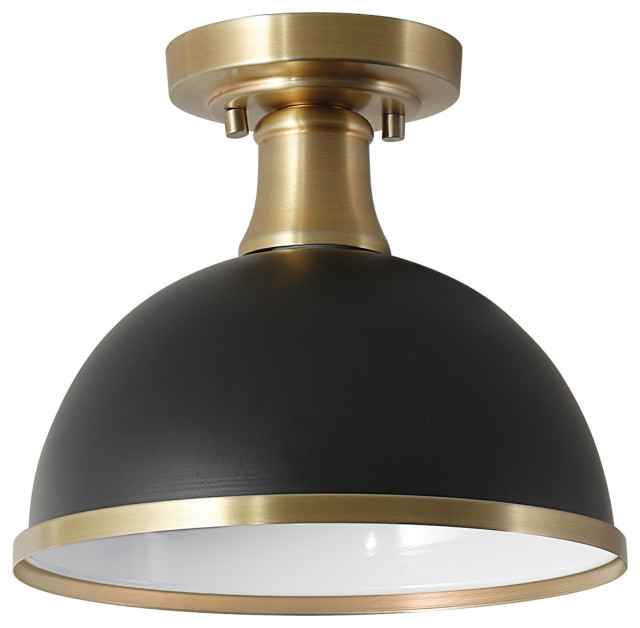 1Light Matte Black SemiFlush Mount Ceiling Light Transitional