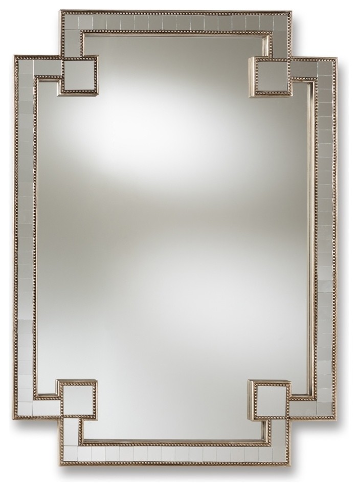 Modern Antique Silver Finished Studded Accent Wall Mirror